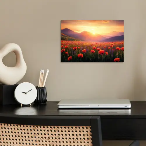Landschap - Zonsondergang - Bloemenveld poster papier klein -sfeer1