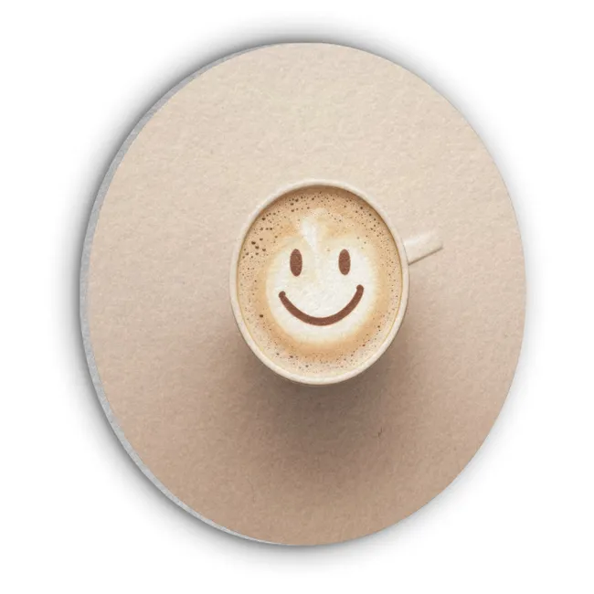 Akoestisch schilderij rond - Koffie - Melkschuim - Lach - Beige