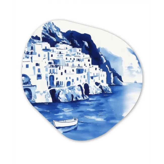 Dorp - Rotswand - Roeiboot - Water Wandcirkel Organisch Forex 3mm klein -3d