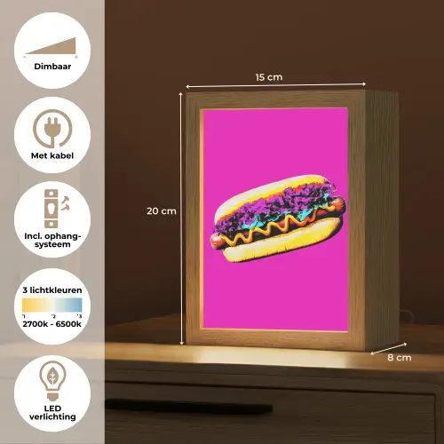Hotdog - Roze - Retro Light Box met kabel (Tafellamp) klein -USP_NL