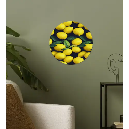 Gele - Citroenen - Druppels - Fruit Wandcirkel behangsticker klein 186 -sfeer2