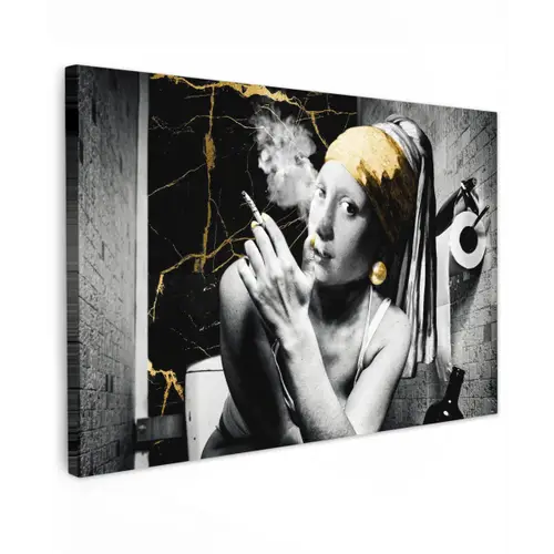 Marmerlook - Meisje met de parel - Sigaretten - Toilet - Goud - Kunst - Oude meesters canvas 2cm klein -z3d