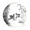 Eenden - Waterlelies - Riet - Zwart Wandcirkel aluminium klein -3d