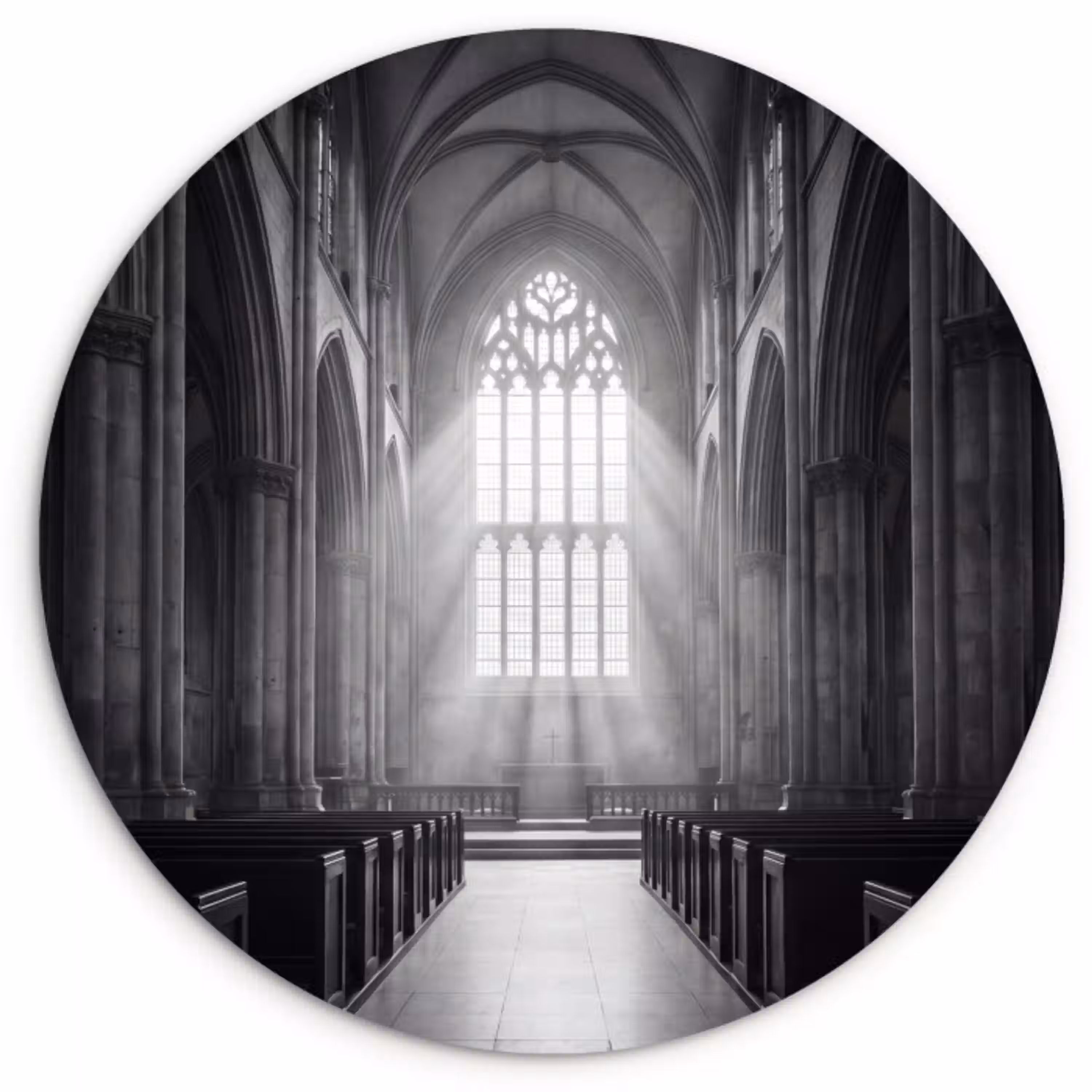 Kerk - Interieur - Lichtstralen - Architectuur - Klassiek Wandcirkel kunststof plaat 5mm dik klein -3d