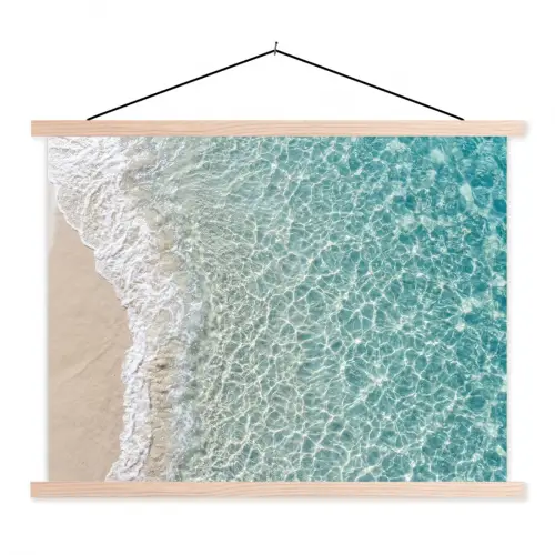 Kust - Zand - Blauw textielposter latten blank klein -3d