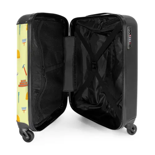 Bouwgereedschap patroon op lichtgele achtergrond NBS - Handbagage koffer - Kinderen Unisex middel -binnenkant