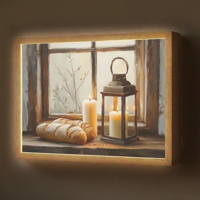 Lightbox - Wandlamp - Stilleven - Rustiek - Kaarsen - Broden - Raam