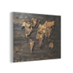 Wereldkaart -  Hout - Mozaïek PET vilt klein -3d