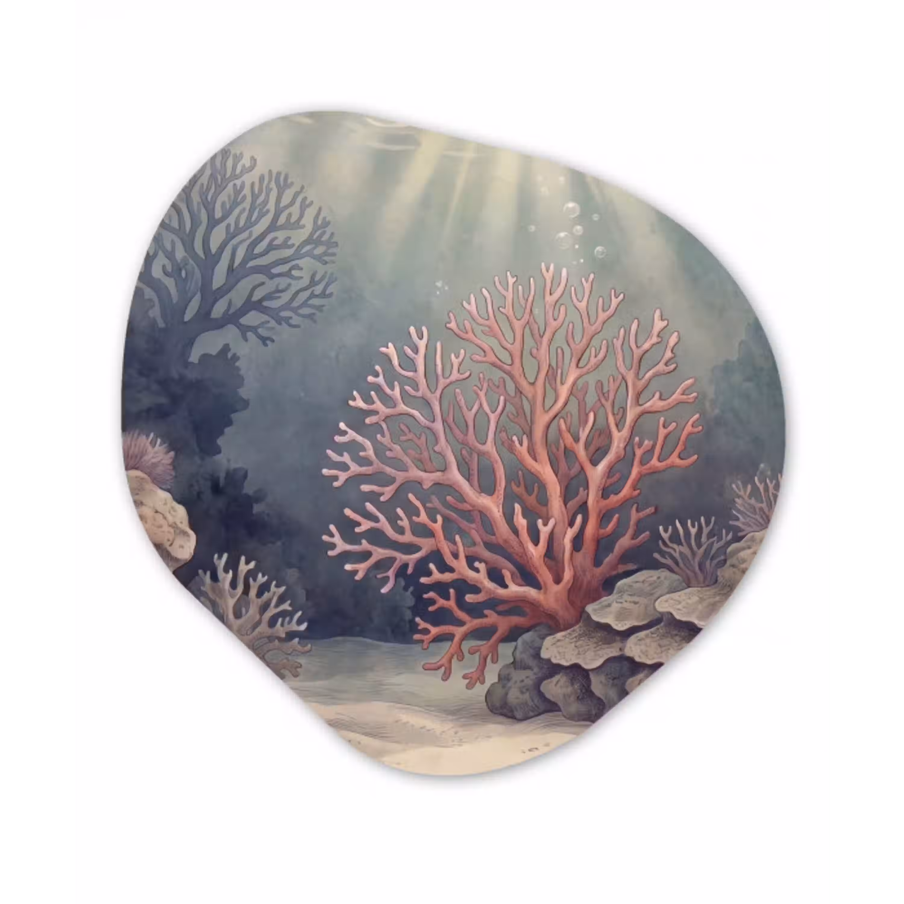 Koraal - Onderwater - Natuur - Roze Wandcirkel Organisch Aluminium middel -3d