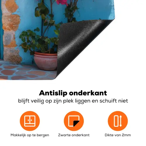 Deur - Hout - Bloemen - Blauw Inductie beschermer vinyl 3mm klein -zzzzzzz-td-onderkant