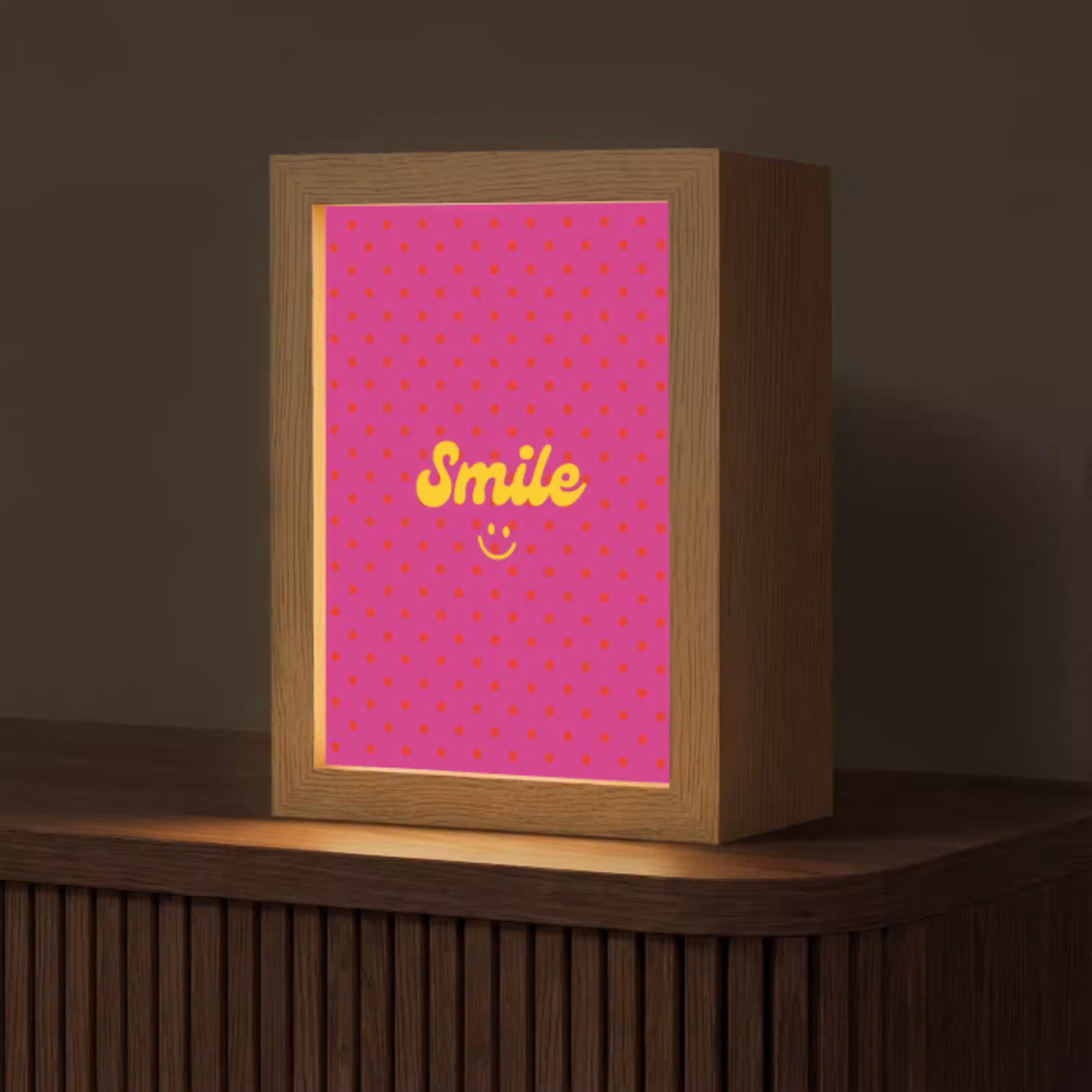 Smile - Stippen - Geel - Smiley - Roze Light Box met kabel (Tafellamp) klein -z3d_website