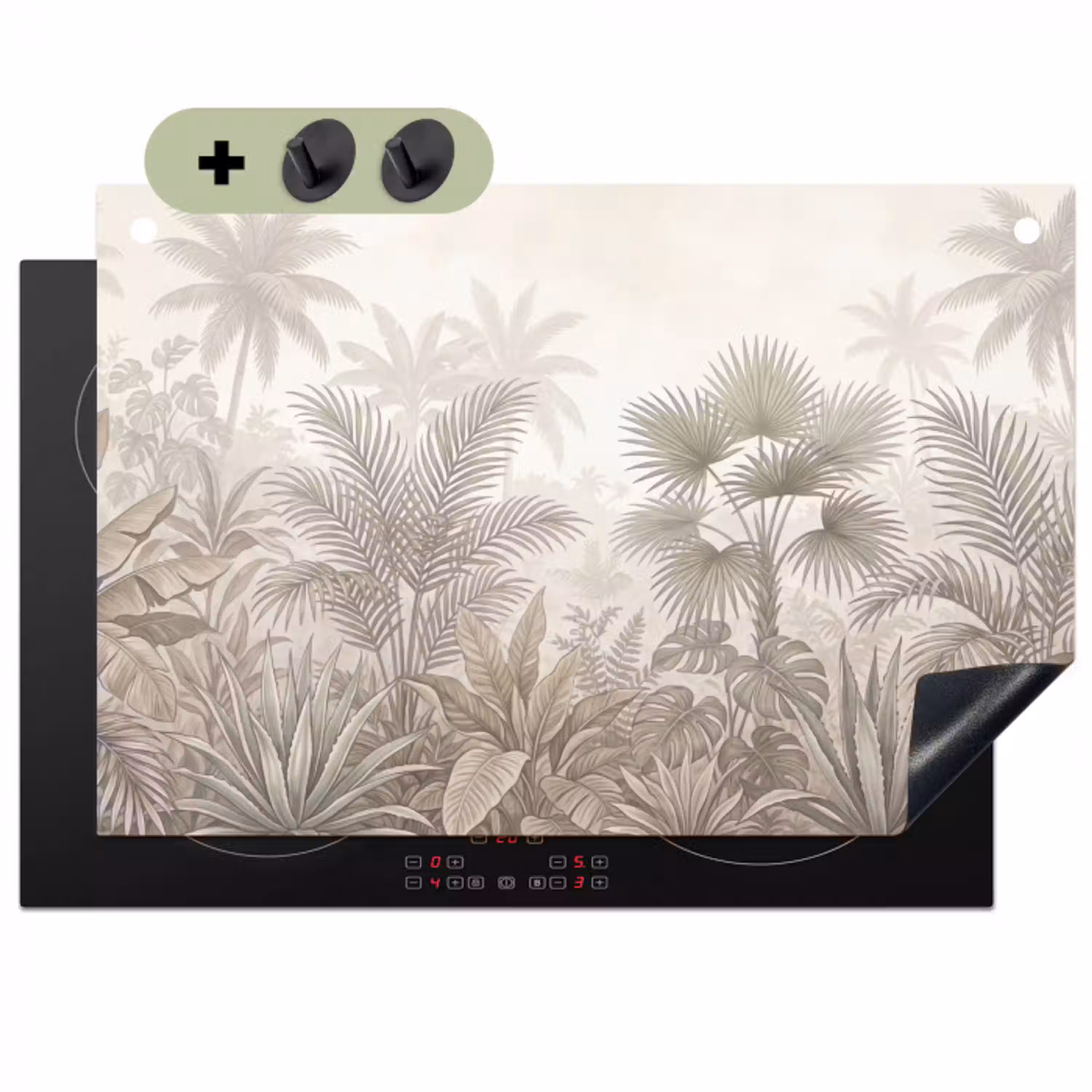 Jungle - Tropisch - Natuur -Vintage - Beige Inductie beschemer met haakjes klein -3d