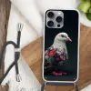 Duif - Bloemen - Wit - Zwart Hoesje iPhone 16 Pro Max met koord klein -sfeer4
