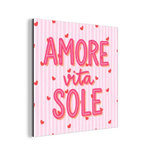 Amore vita sole - Roze - Hartjes aluminium wit klein -3d