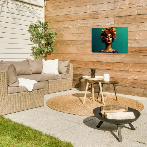 Vrouw - Hoodtooi - Tropisch - Fruit - Druiven Tuinposter op houten frame 2 cm dik klein -sfeer2