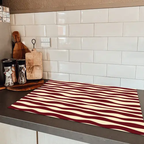 Golven - Rood - Patroon - Crème Inductie beschermer vinyl 3mm klein 276 -sfeer3