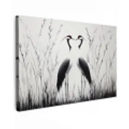 Kraanvogels - Gras - Hartvorm - Zwart Tuinposter op houten frame 2 cm dik klein -3d