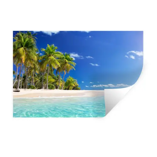 Strand - Zee - Palmboom - Zon - Zomer Muursticker klein -3d