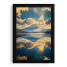 Berg - Rivier - Zonsondergang fotolijst zwart zonder passe partout klein -3d