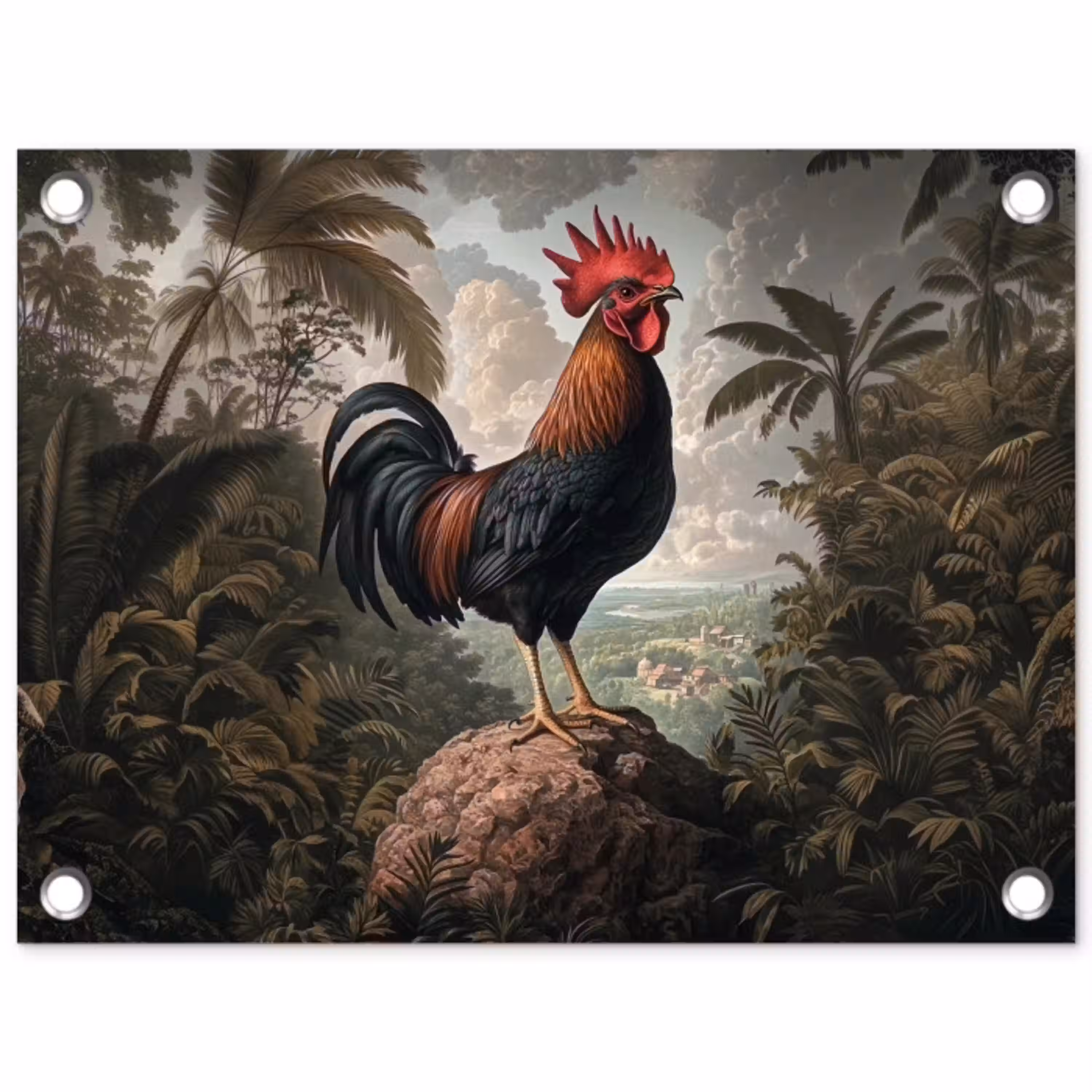 Haan - Rots - Landschap - Wolken tuinposter los doek klein -3d