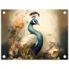 Pauw - Pauwenveren - Bloemen - Vogels - Botanisch tuinposter los doek klein -3d
