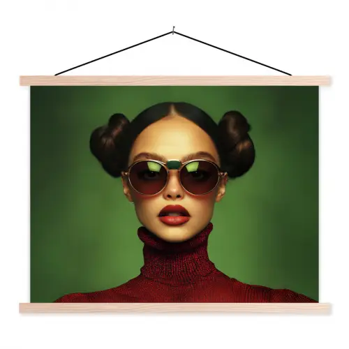 Vrouw - Groen - Bril - Aesthetic - Modern textielposter latten blank klein -3d