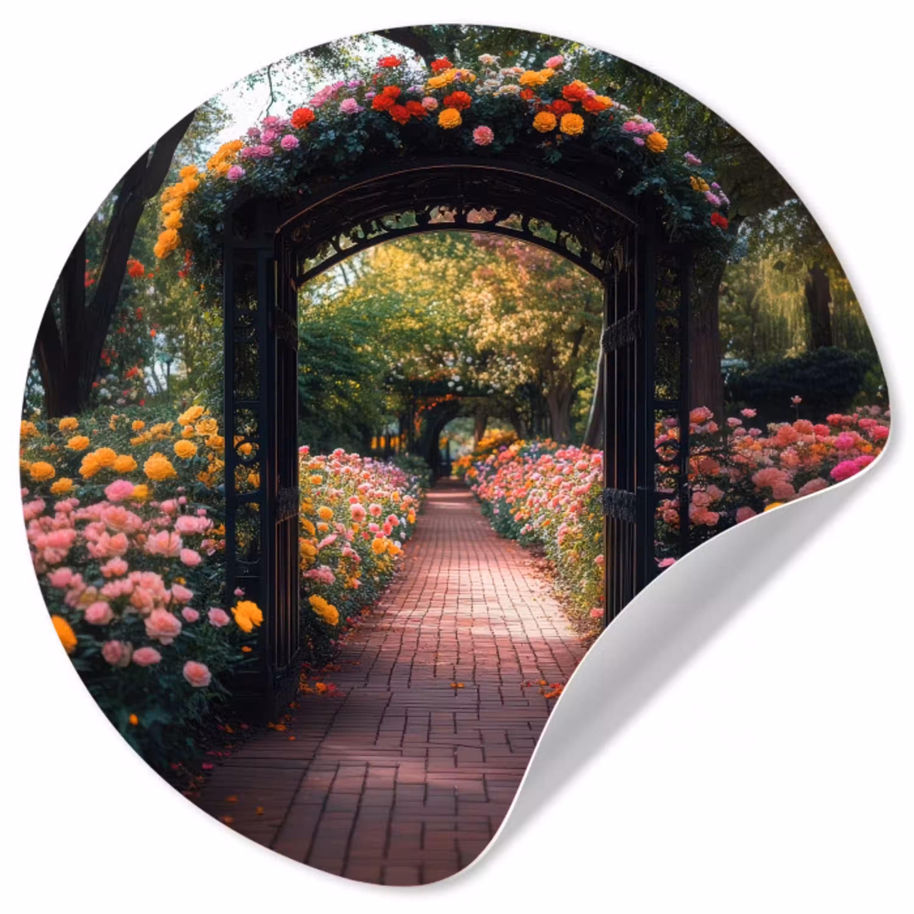 Doorkijk - Bloemen - Pad - Natuur - Kleurrijk Wandcirkel behangsticker klein -3d