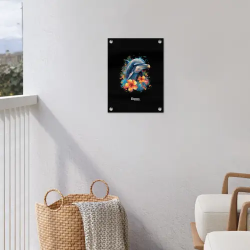 Dolfijn te midden van graffiti bloemen tuinposter los doek klein -sfeer8