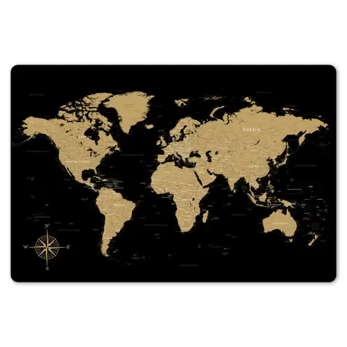 Wereldkaart - Beige - Zwart Placemat vinyl groot -zzsfeer1_Kitchenyeah-website