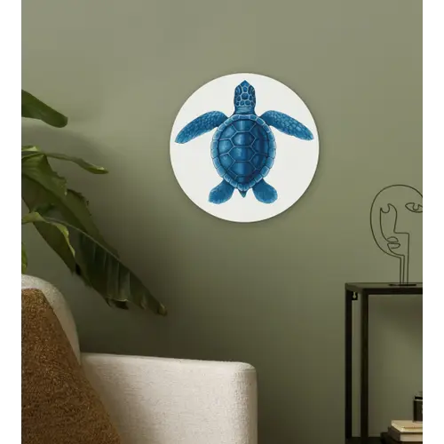 Schildpad - Blauw - Schild Wandcirkel kunststof plaat 5mm dik klein -sfeer3