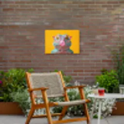 Kameleon - Kauwgom - Kleurrijk Tuinposter op houten frame 2 cm dik klein -sfeer3