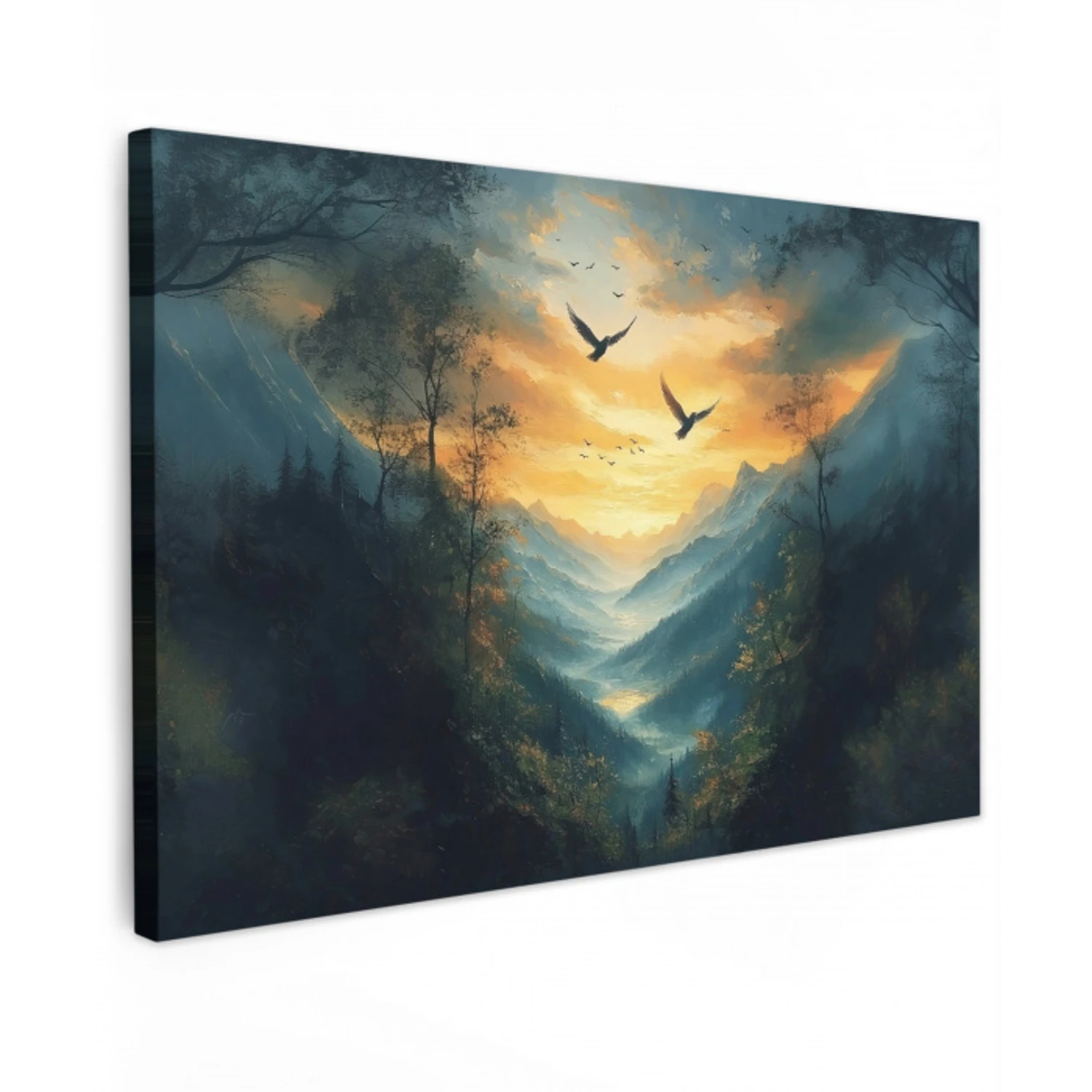 Vogels - Zon - Bomen - Groen Tuinposter op houten frame 2 cm dik klein -3d