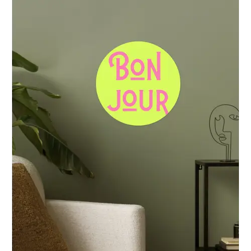Groen - Roze bonjour - art-deco Wandcirkel behangsticker klein -sfeer2