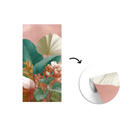 Tropische bladeren - Bloemen - Roze - groen fotobehang vinyl groot -3d