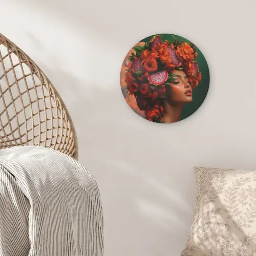 Vrouw - Drankenfruit - Rozen Akoestische PET Vilt - Rond klein -sfeer4