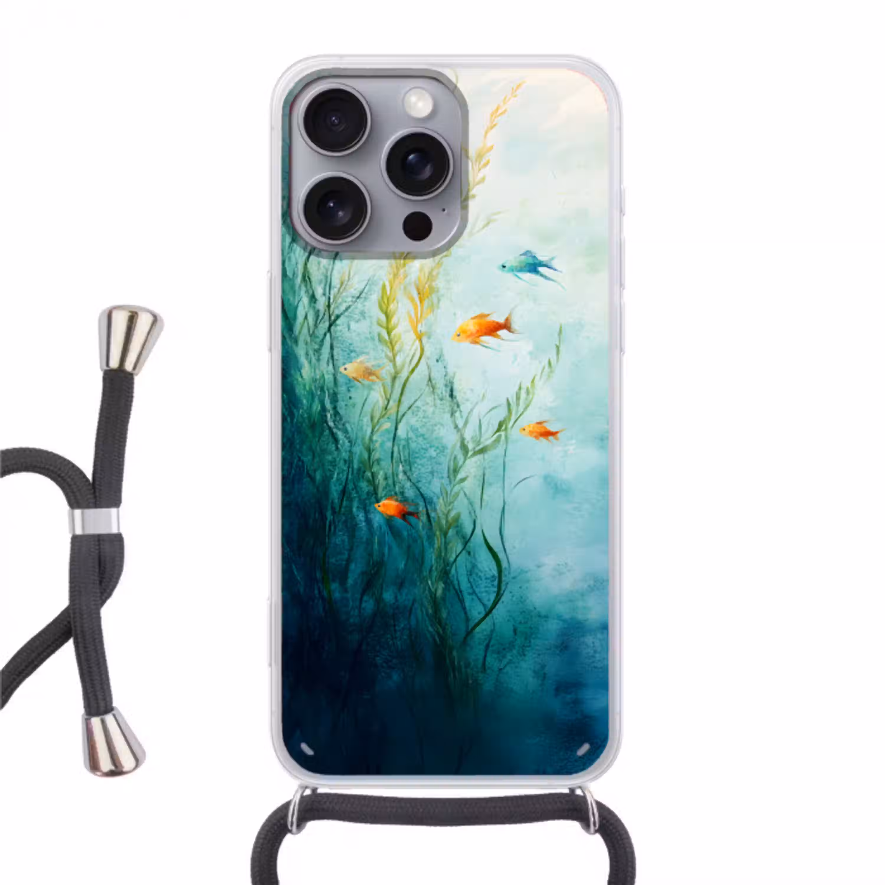 Waterplanten - Vissen - Kleurrijk - Water Hoesje iPhone 16 Pro Max met koord klein -3d