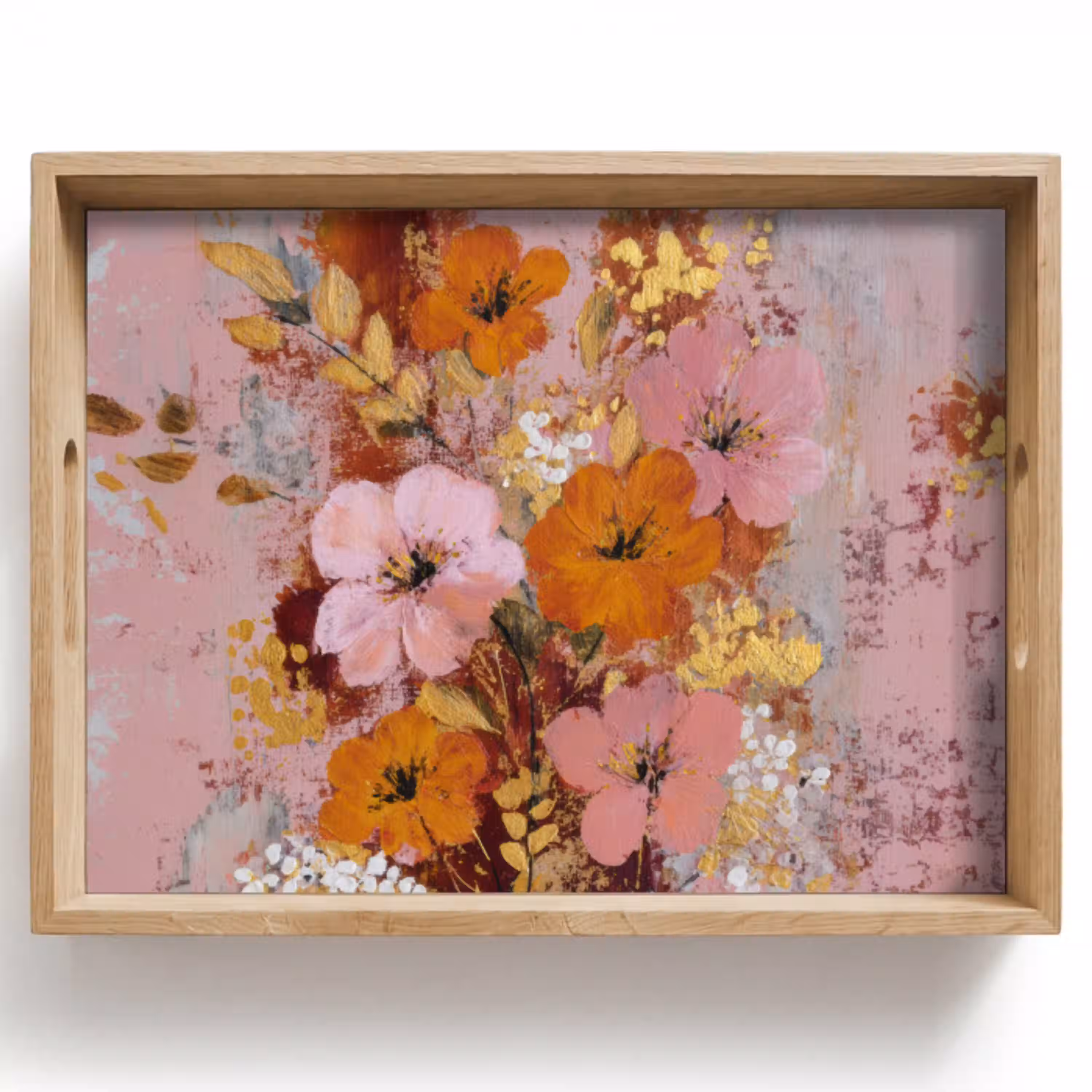 Schilderij - Bloemen - Rustiek - Roze Dienblad Rechthoek middel -z3d_shopping