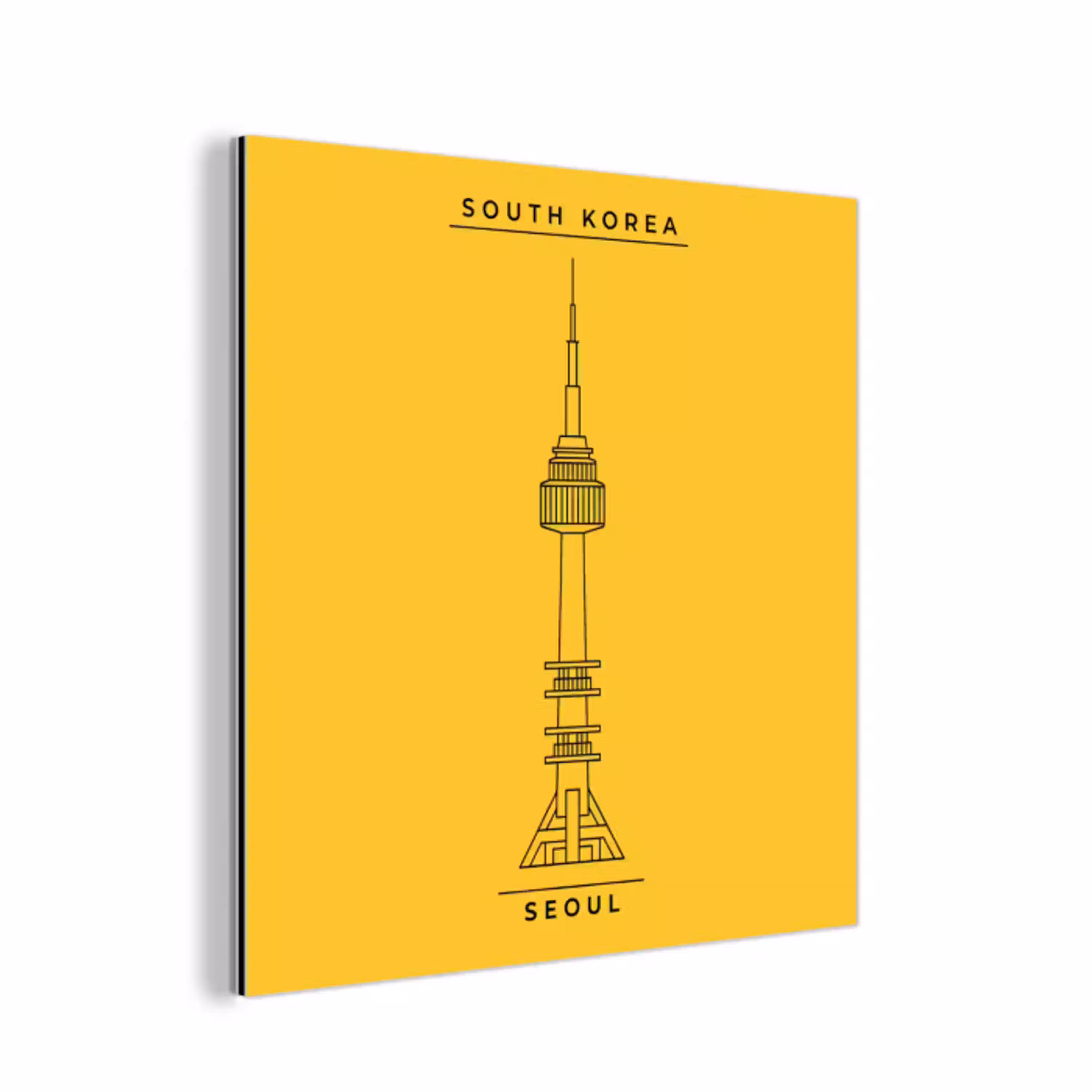 Toren - Seoul - Architectuur - Minimalistisch - Geel aluminium wit klein -3d