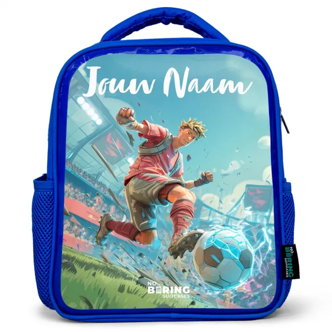 Rugzak kind met naam - Blauw Voetbal - Jongen - Stadion - Elektrisch