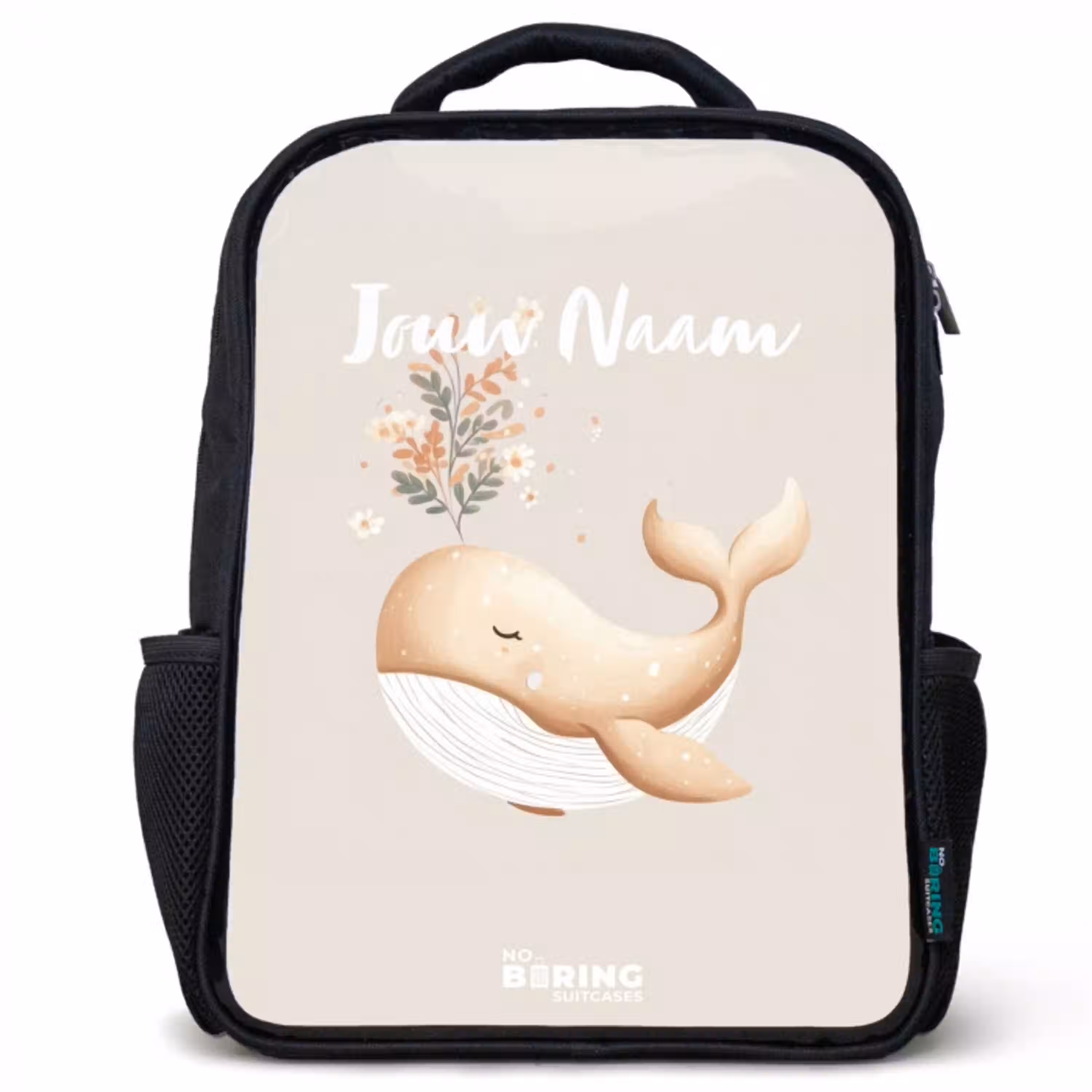Walvis in pastel beige kleuren Rugzak - Zwart middel -3d