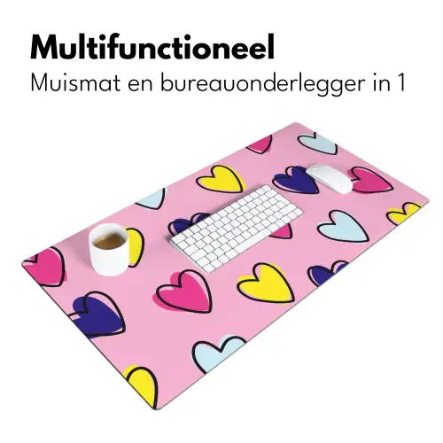 Hartjes - Valentijn - Patroon - Kleurrijk Muismat XXL klein -sfeer4