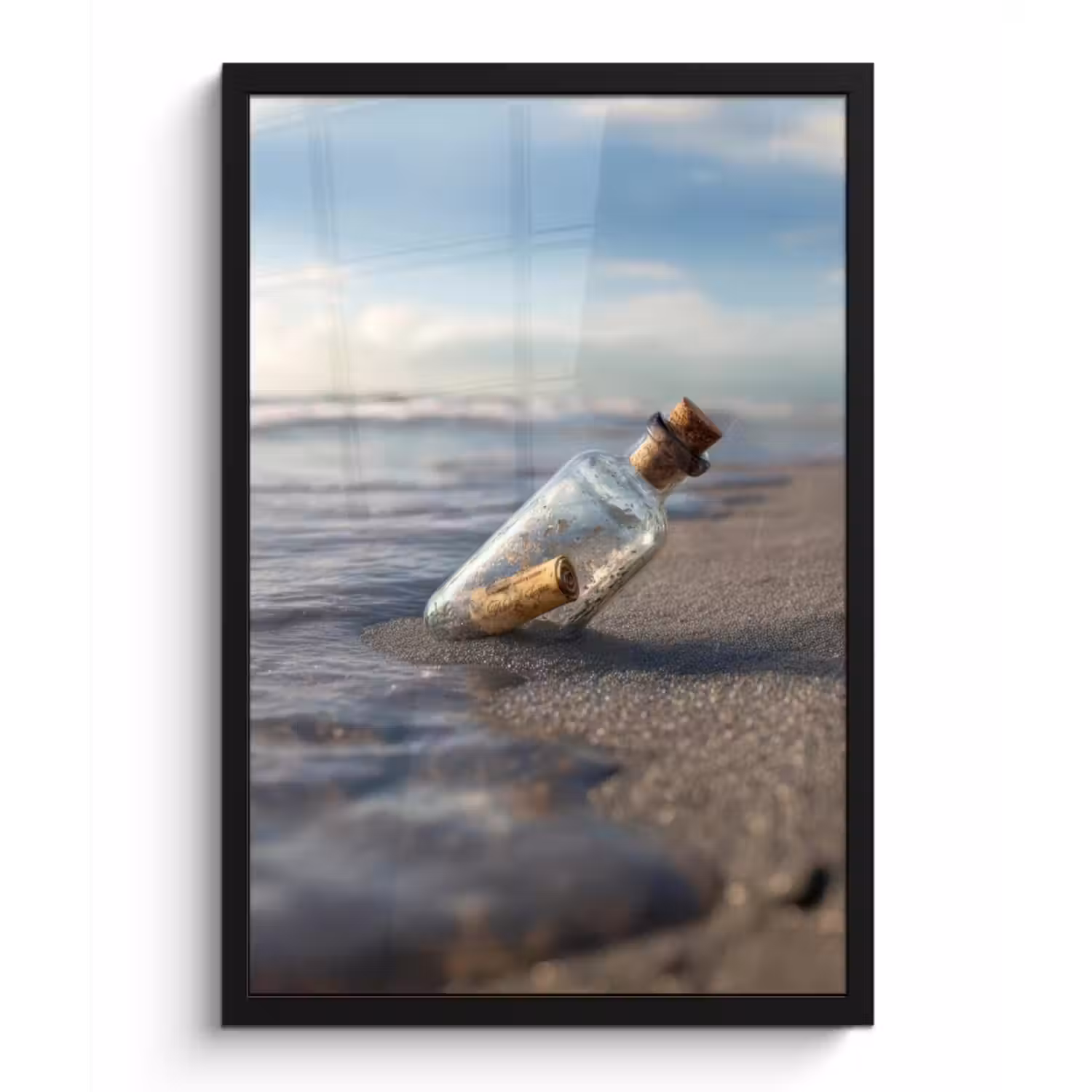 Poster met lijst - Glazenfles - Post - Zee - Zand