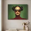 Vrouw - Groen - Bril - Aesthetic - Modern Textielframe zwart klein -sfeer2