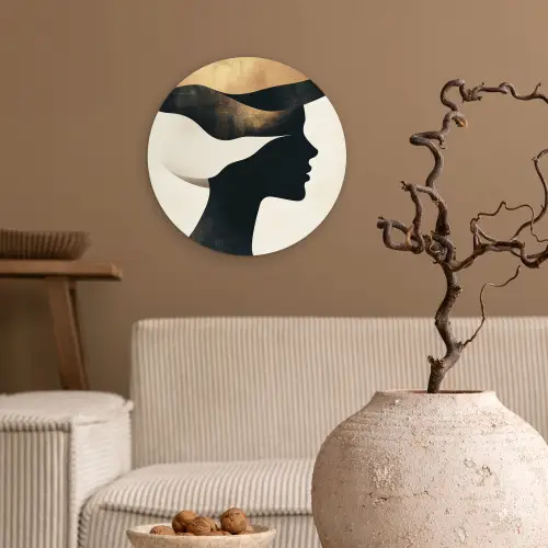Vrouw - Golven - Zwart Wandcirkel kunststof plaat 5mm dik klein -sfeer1