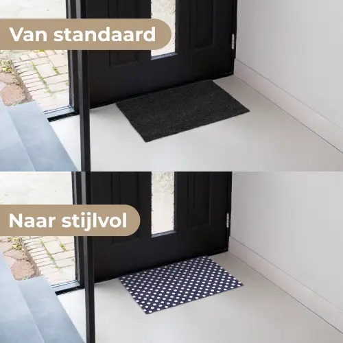 Oceaan - Stippen - Blauw - Wit Deurmat klein 898 -voor-na_NL