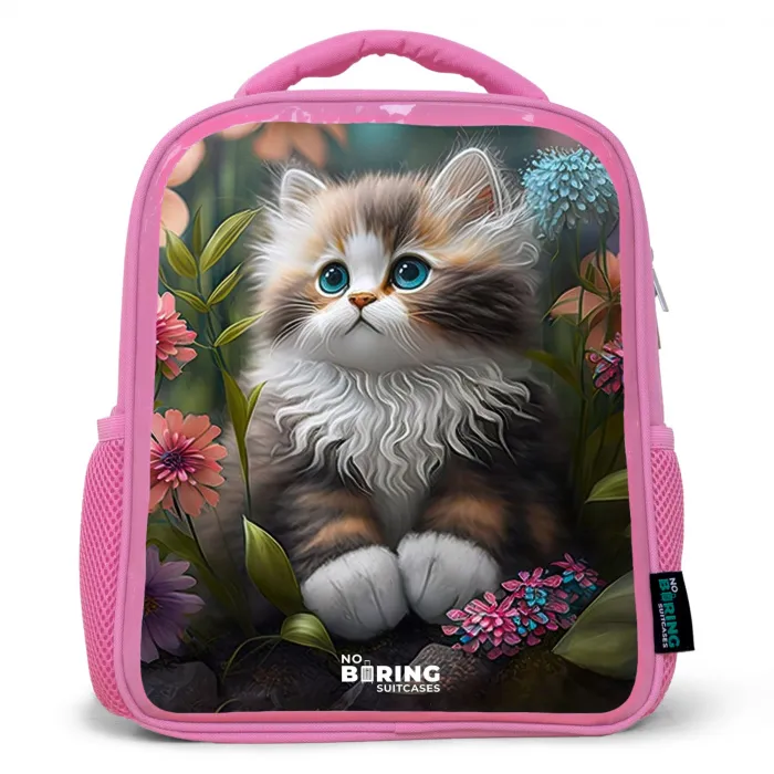 Kitten tussen bloemen Kinderrugzak - Roze middel -3d