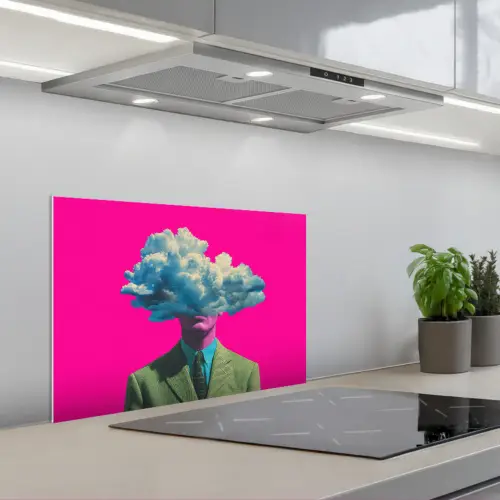 Man - Pak - Wolk - Roze keuken achterwand spatscherm klein -3d_schuin