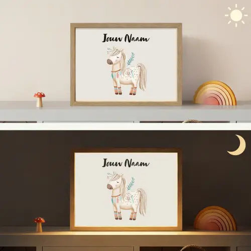 Pony - Lichtbruin - Vlekken - Veren Light Box met batterij (Wandlamp kind) middel -sfeer3_kind