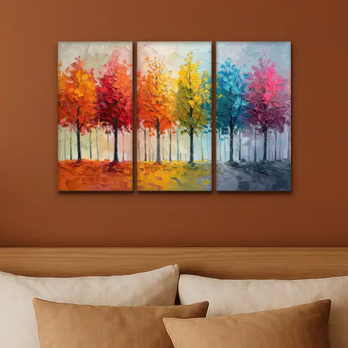 Bomen - Kleurrijk - Modern - Verflook Canvas - Meerluiken 3 luik klein -sfeer2