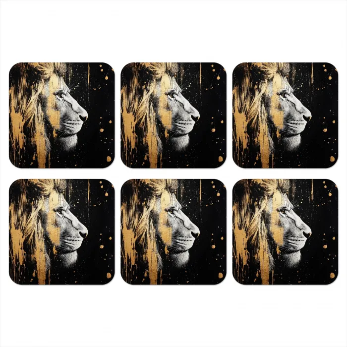 Portret - Leeuw - Abstract - Goud onderzetter kurk middel -3d